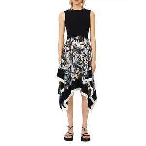 Maje NWT EU 36 Rosange Black Knit Sleeveless Handkerchief Floral Midi Dress